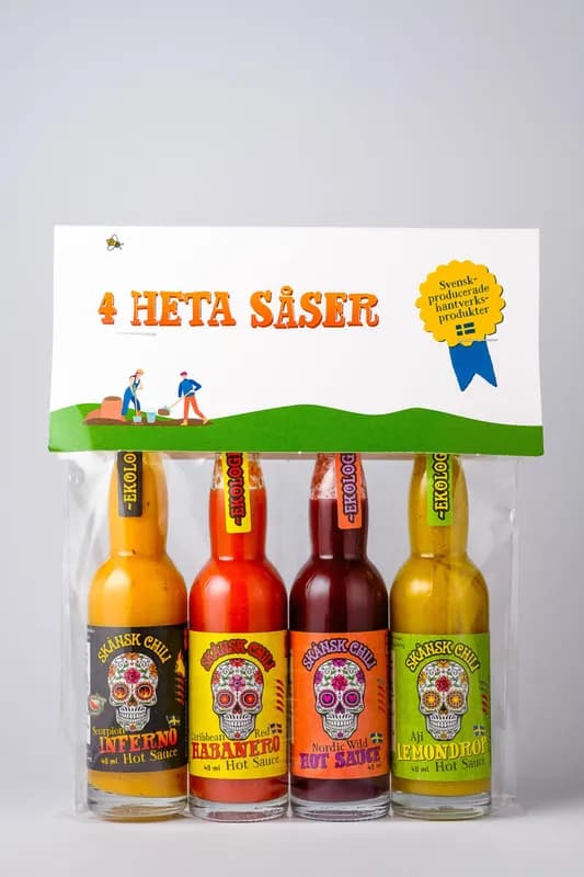 Skånsk, Swedish Hot Sauce Set x4 40ml - (Heat Levels 8 -12)