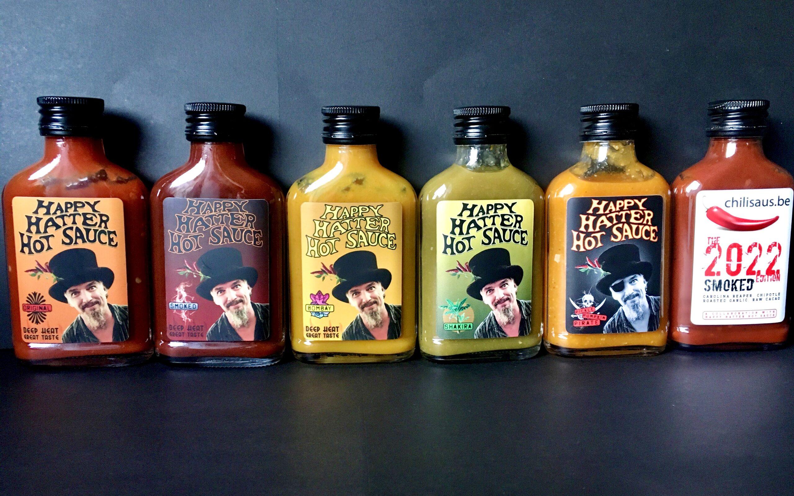 Happy Hatter Hot Sauce - THE WHOLE FAMILY - x6 Sauces -100ml  (Heat Levels 3, 6, 7, 7, 8,10)